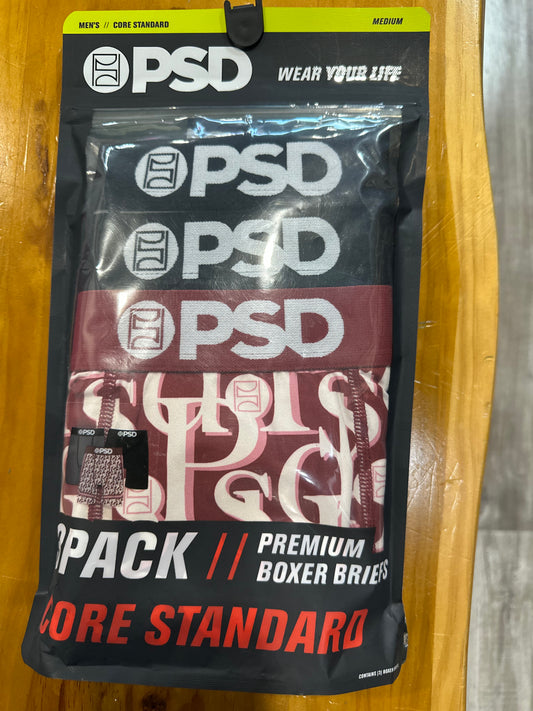 PSD Boxer Briefs 3 Pack (Burgundy,Grey,Black)