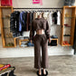 Womens On The Go Fleece Pant Set - Chocolate