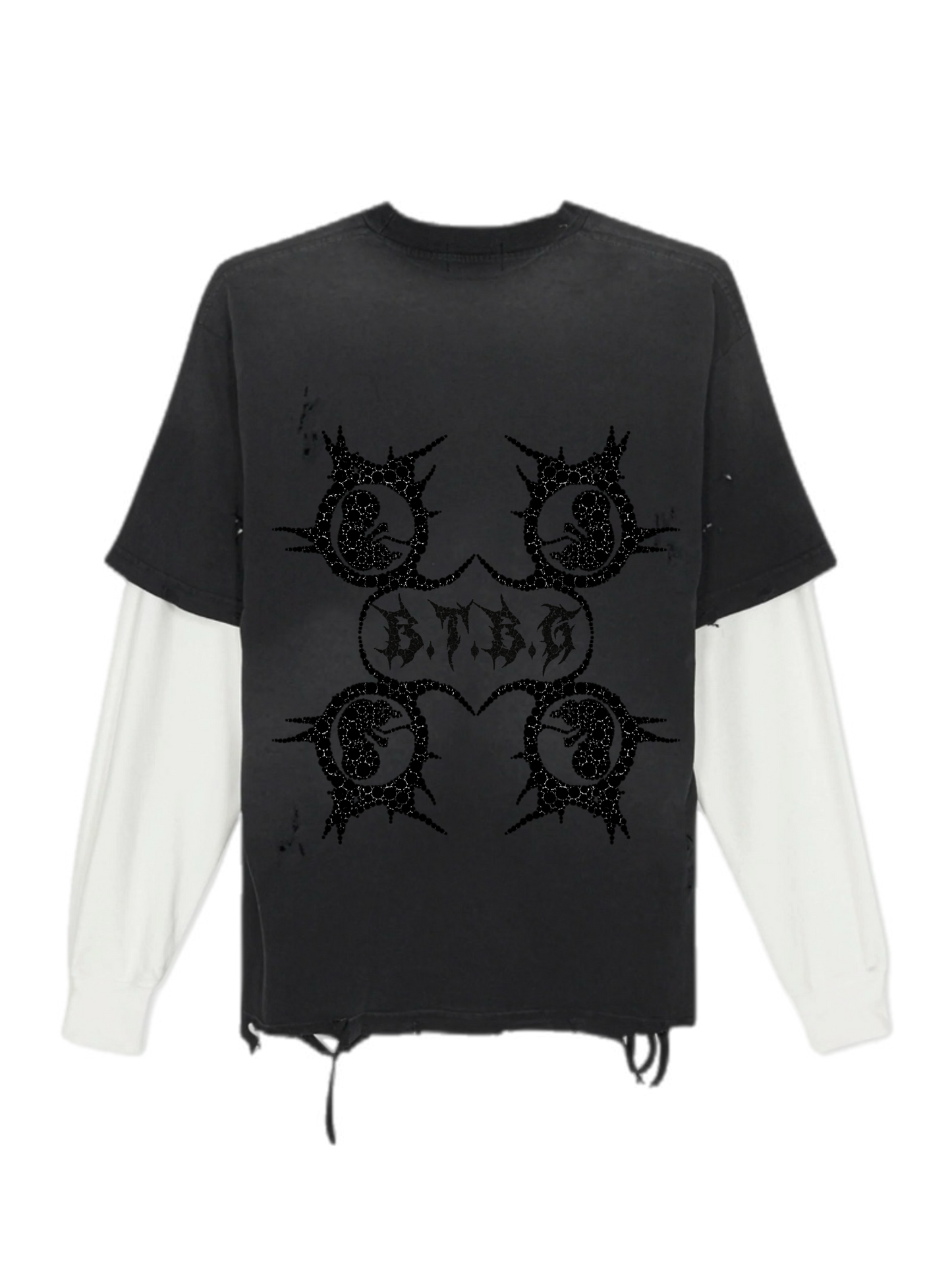 BTBG23 WASHED GREY THERMAL LONGSLEEVE SHIRT W/ BLACK STONES