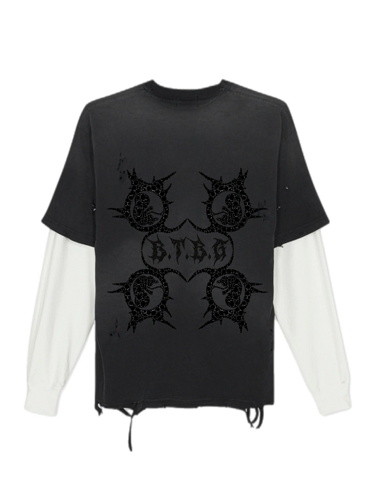 BTBG23 WASHED GREY THERMAL LONGSLEEVE SHIRT W/ BLACK STONES