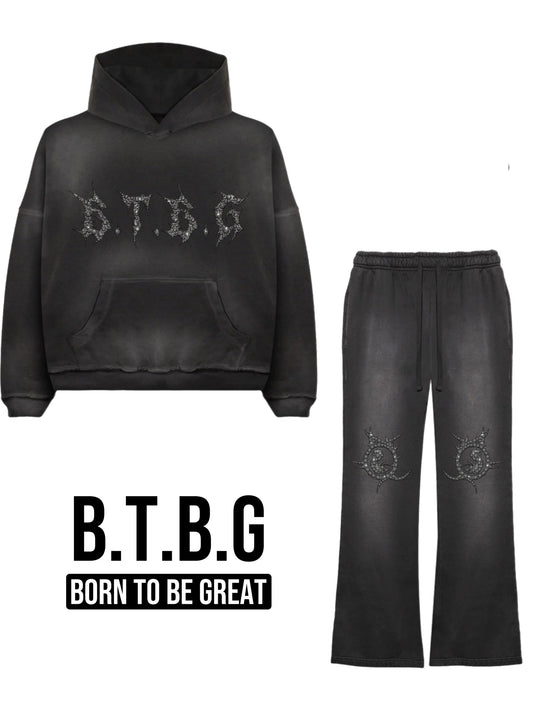 BTBG23 WASHED GREY SWEATSUIT W/ BLACK STONES