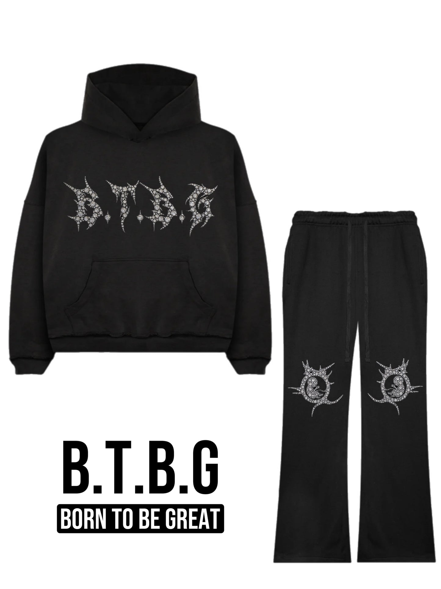 BTBG23 BLACK SWEATSUIT W/ SILVER STONES