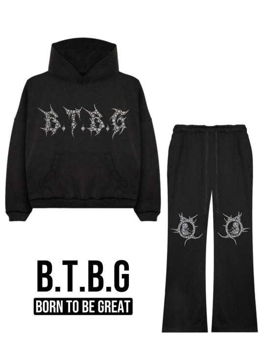 BTBG23 BLACK SWEATSUIT W/ SILVER STONES