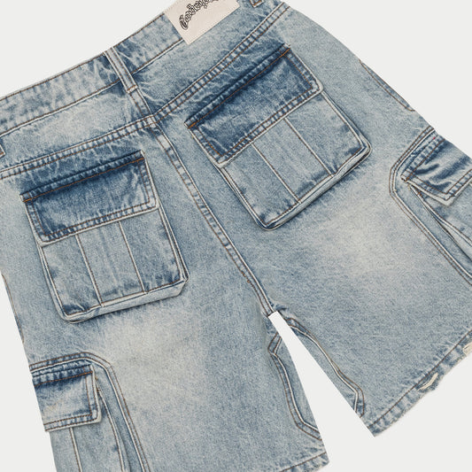 Godspeed octagon cargo denim shorts (blue)