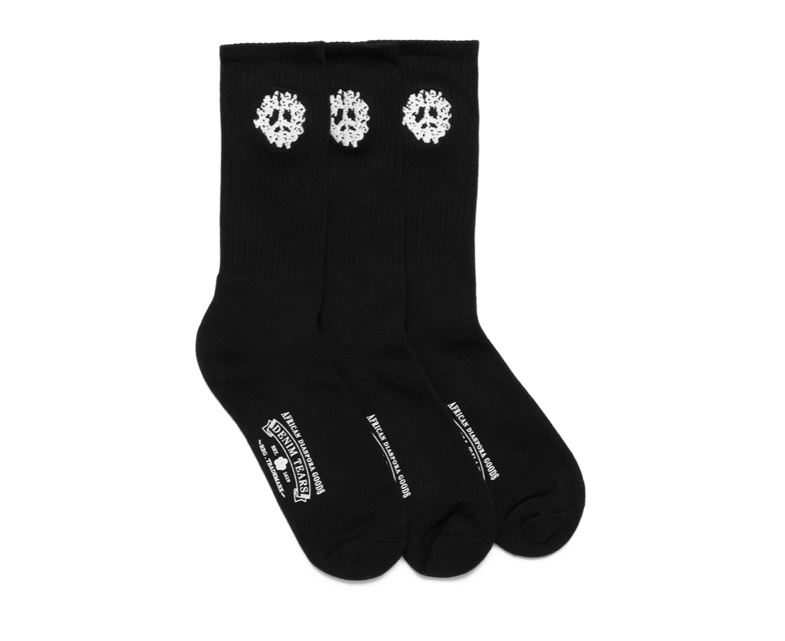 Denim Tears COTTON PEACE WREATH 3-PACK SOCKS BLACK