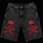 Dead Lonely Washed Black Shorts (Red Skull)