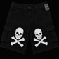 Dead Lonely Jet Black Shorts (White Skull)