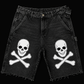 Dead Lonely Black Washed Denim Shorts (White Skull)
