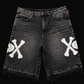 Dead Lonely Black Washed Denim Shorts (White Skull)