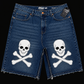 Dead Lonely Navy Denim Shorts (White Skull)
