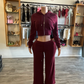 Vogue Fleece Zip Up Pant Set - Burgundy